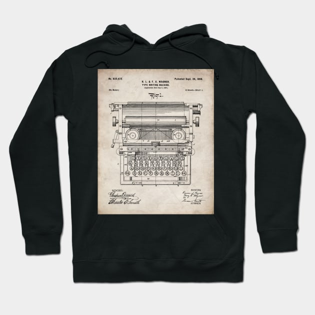 Typewriter Patent - Writer Editor Book Shop Decor Art - Antique Hoodie by patentpress